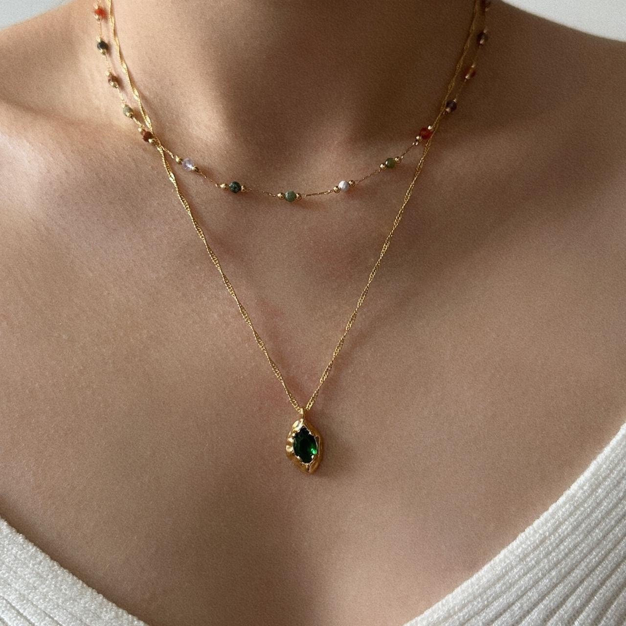 Natural stone beads necklace, colorful beads necklace