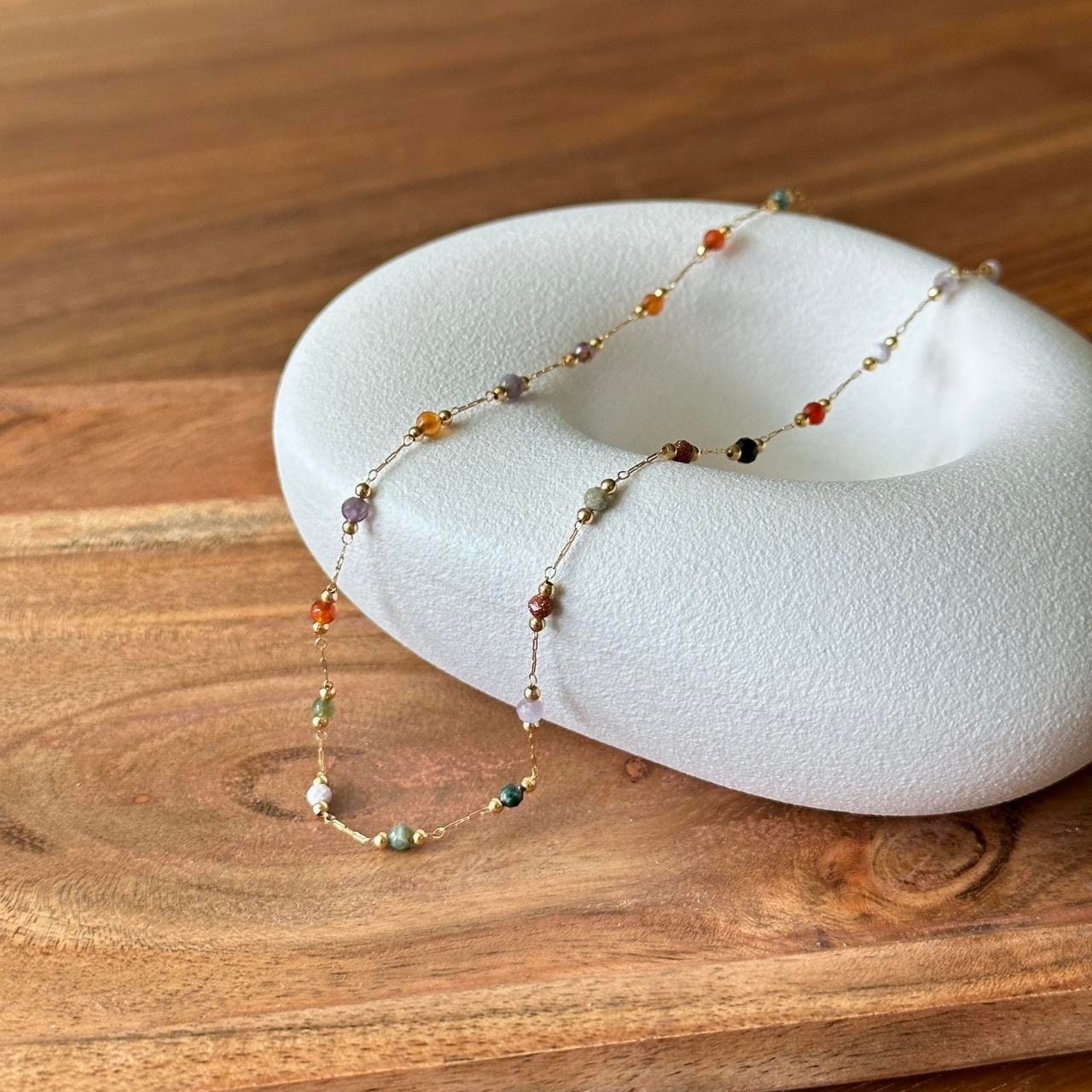 Natural stone beads necklace, colorful beads necklace