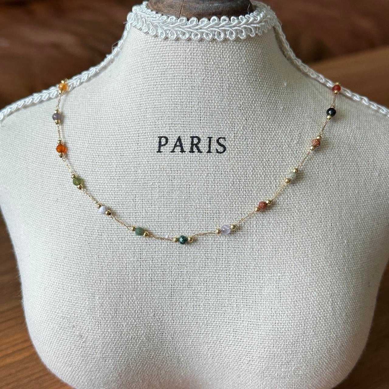Natural stone beads necklace, colorful beads necklace