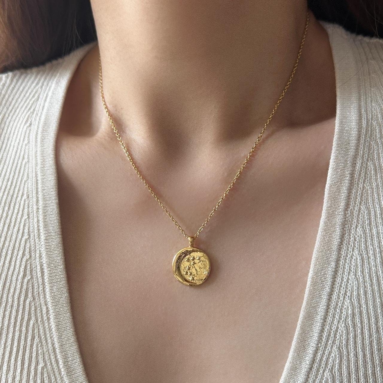 Gold stars and moon coin pendant necklace