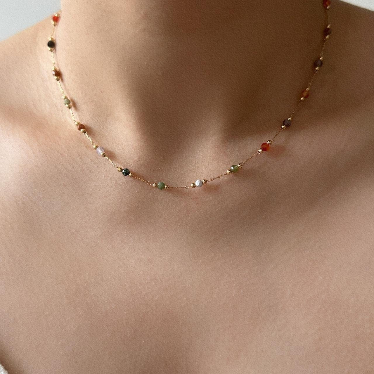 Natural stone beads necklace, colorful beads necklace