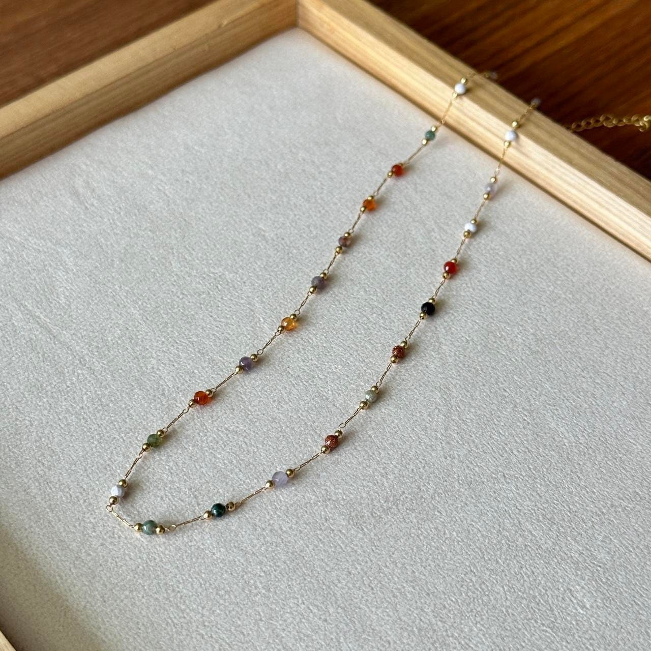 Natural stone beads necklace, colorful beads necklace