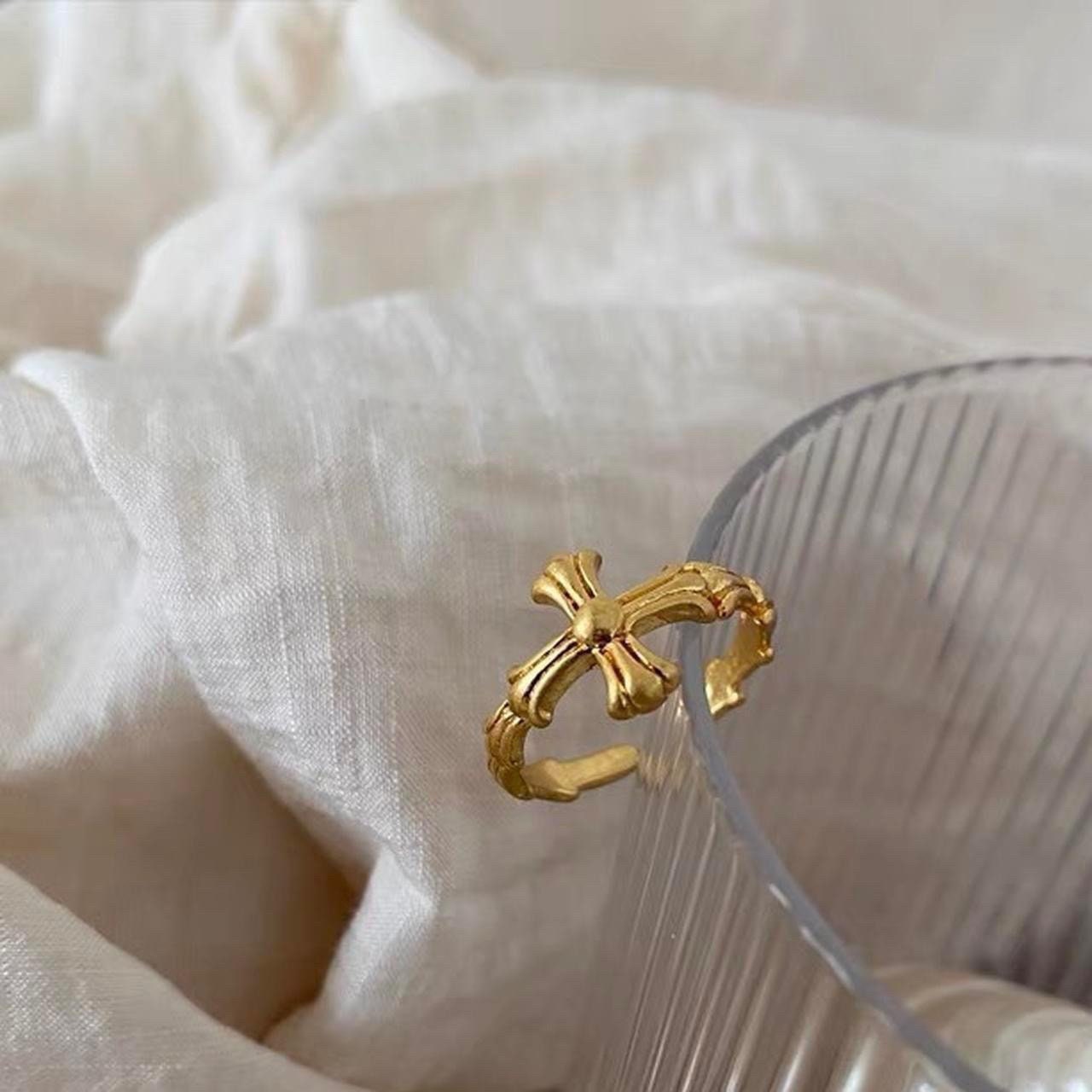 Gold plated cross open ring