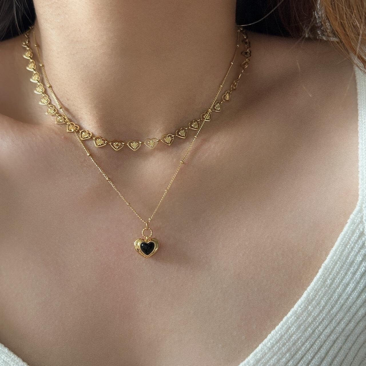 Gold hollow heart chocker, heart necklace