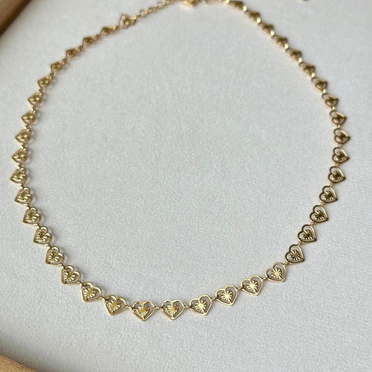 Gold hollow heart chocker, heart necklace