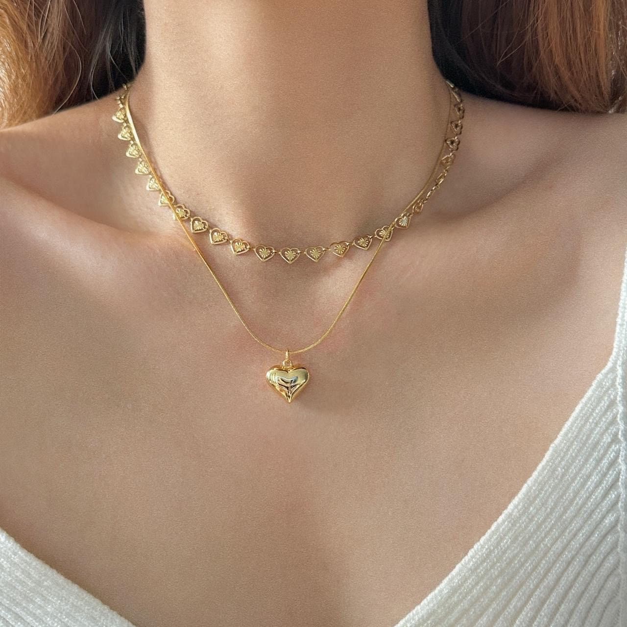 Gold hollow heart chocker, heart necklace