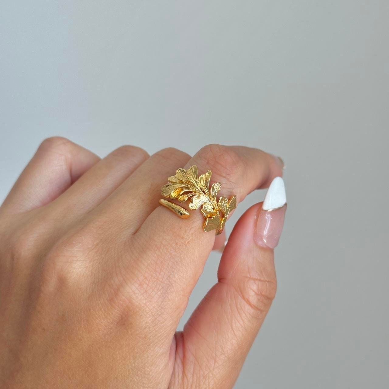 Gold plated leaf open ring