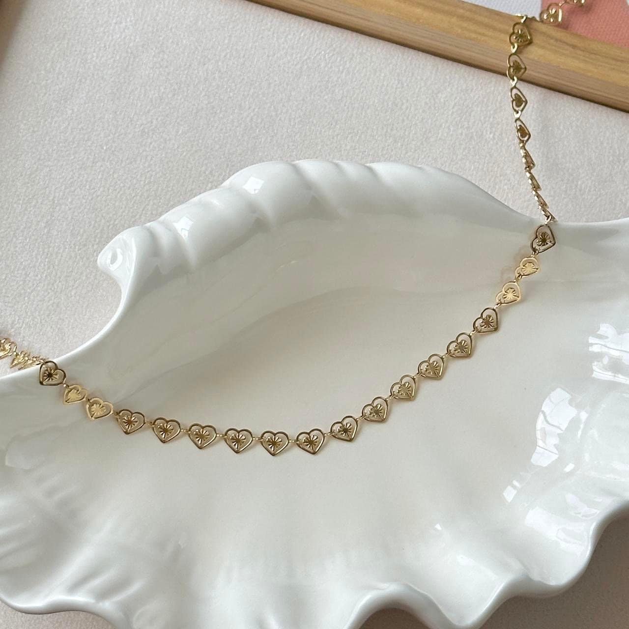 Gold hollow heart chocker, heart necklace