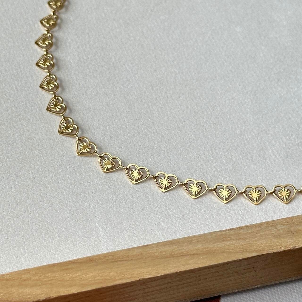 Gold hollow heart chocker, heart necklace