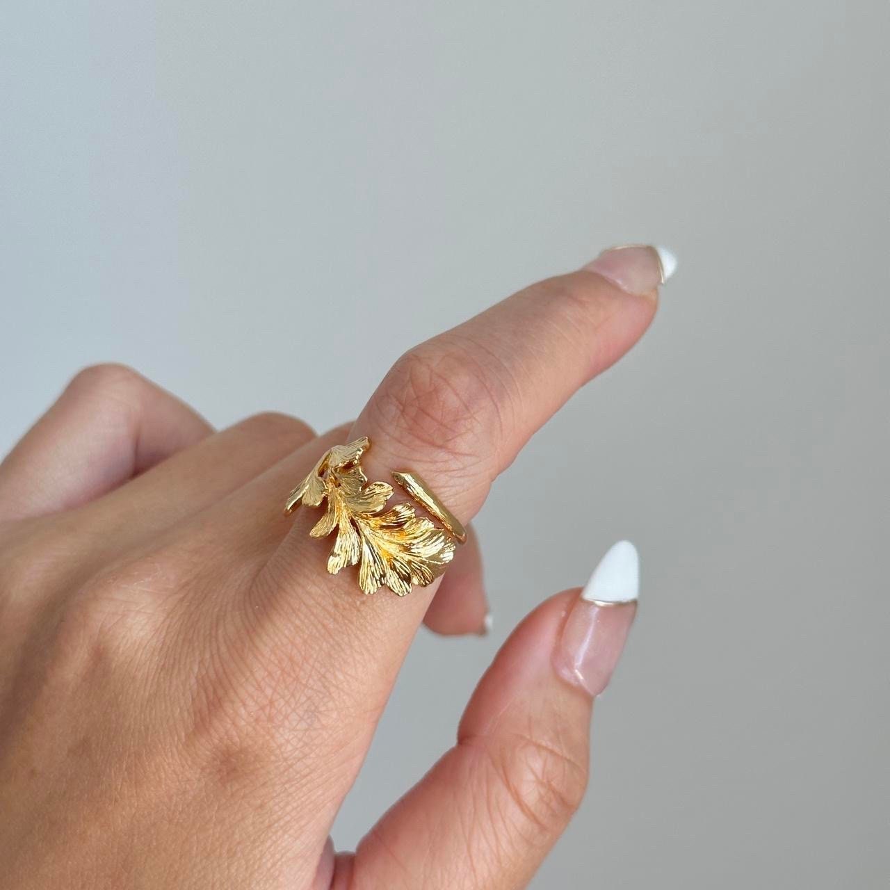 Gold plated leaf open ring