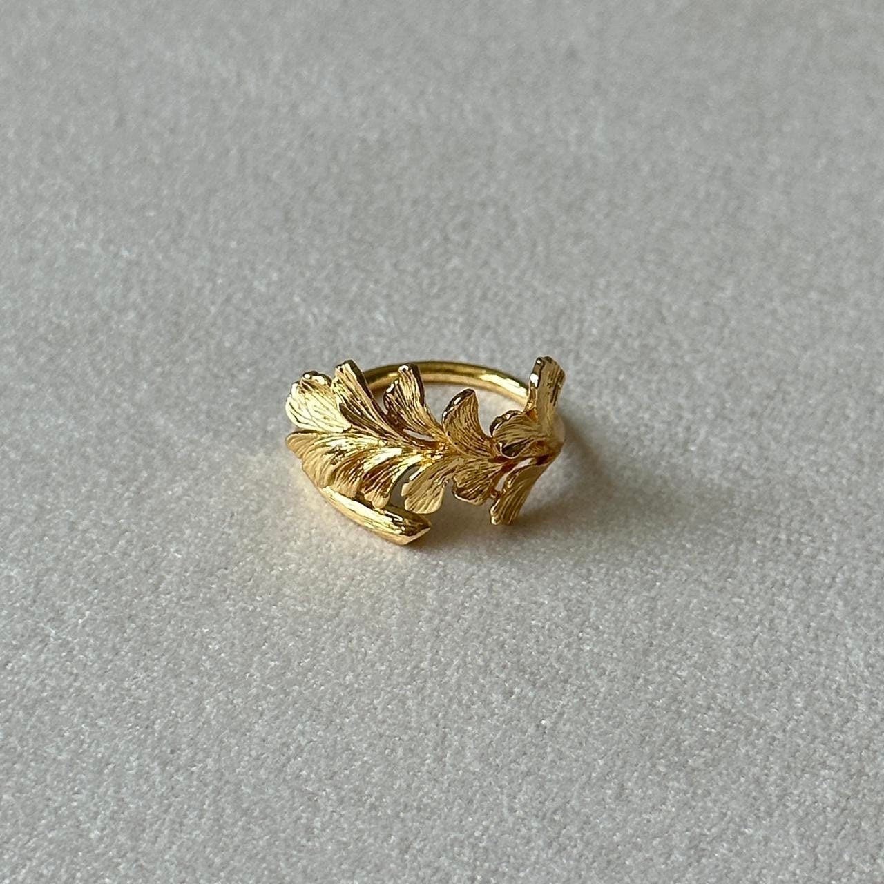 Gold plated leaf open ring