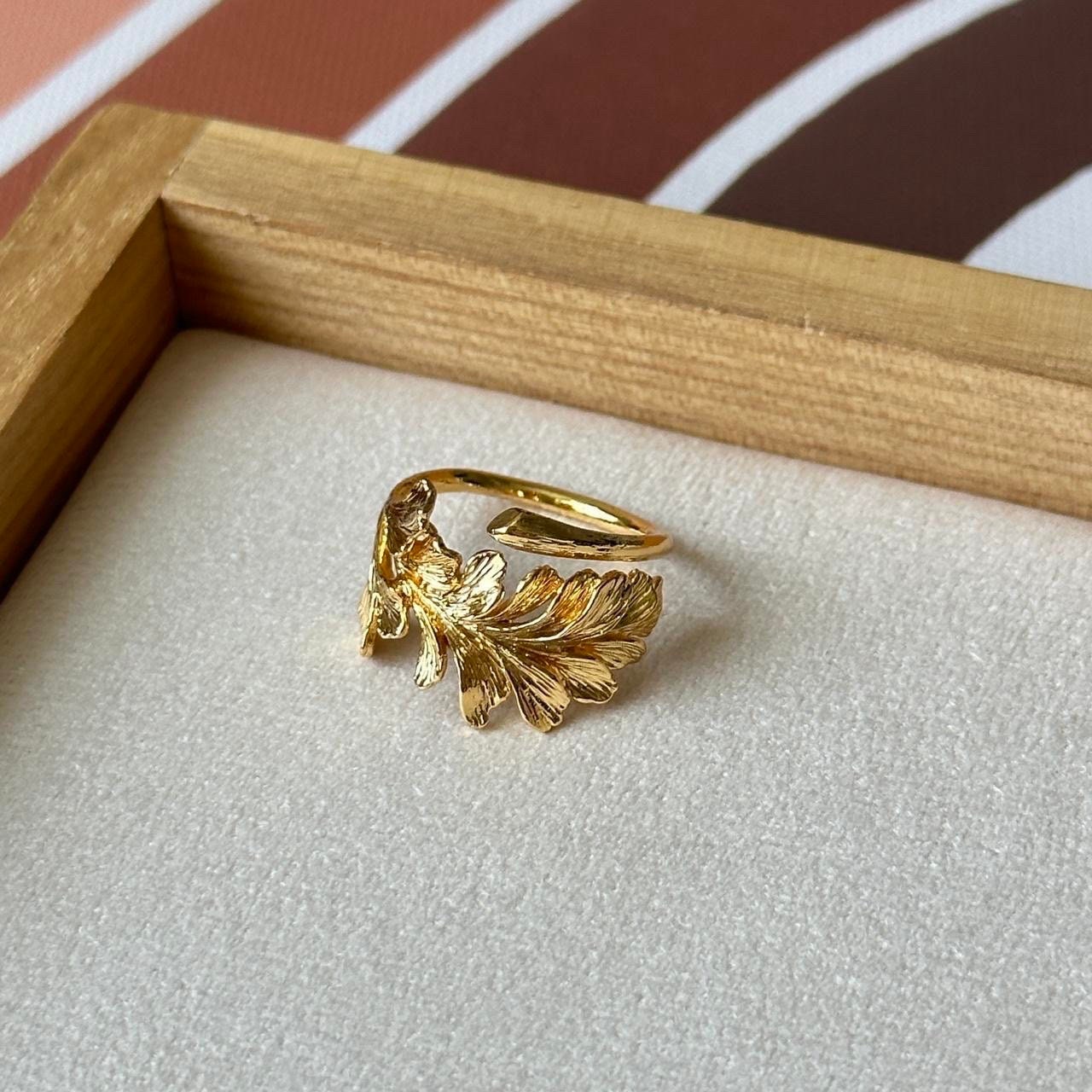 Gold plated leaf open ring