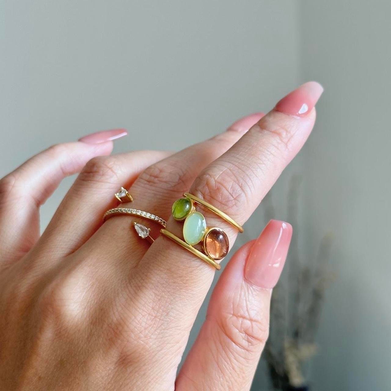 Colorful Gemstone Gold Adjustable Rings