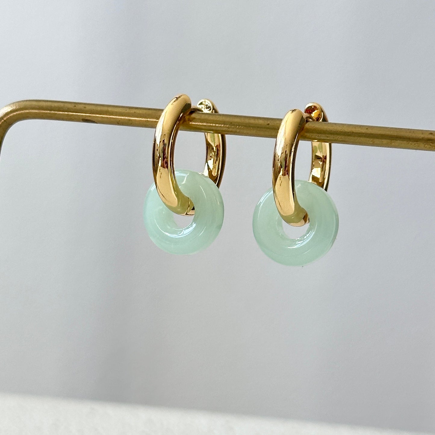 Gold Hoop Earrings, Jade Hoop Earrings