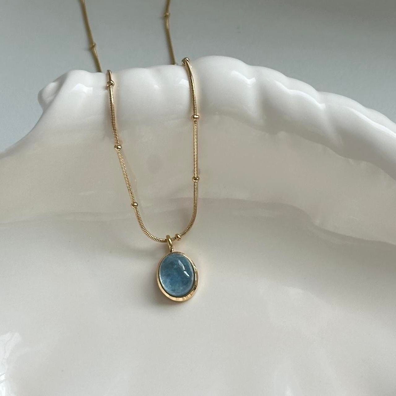Sea Aquamarine natural stone gold necklace