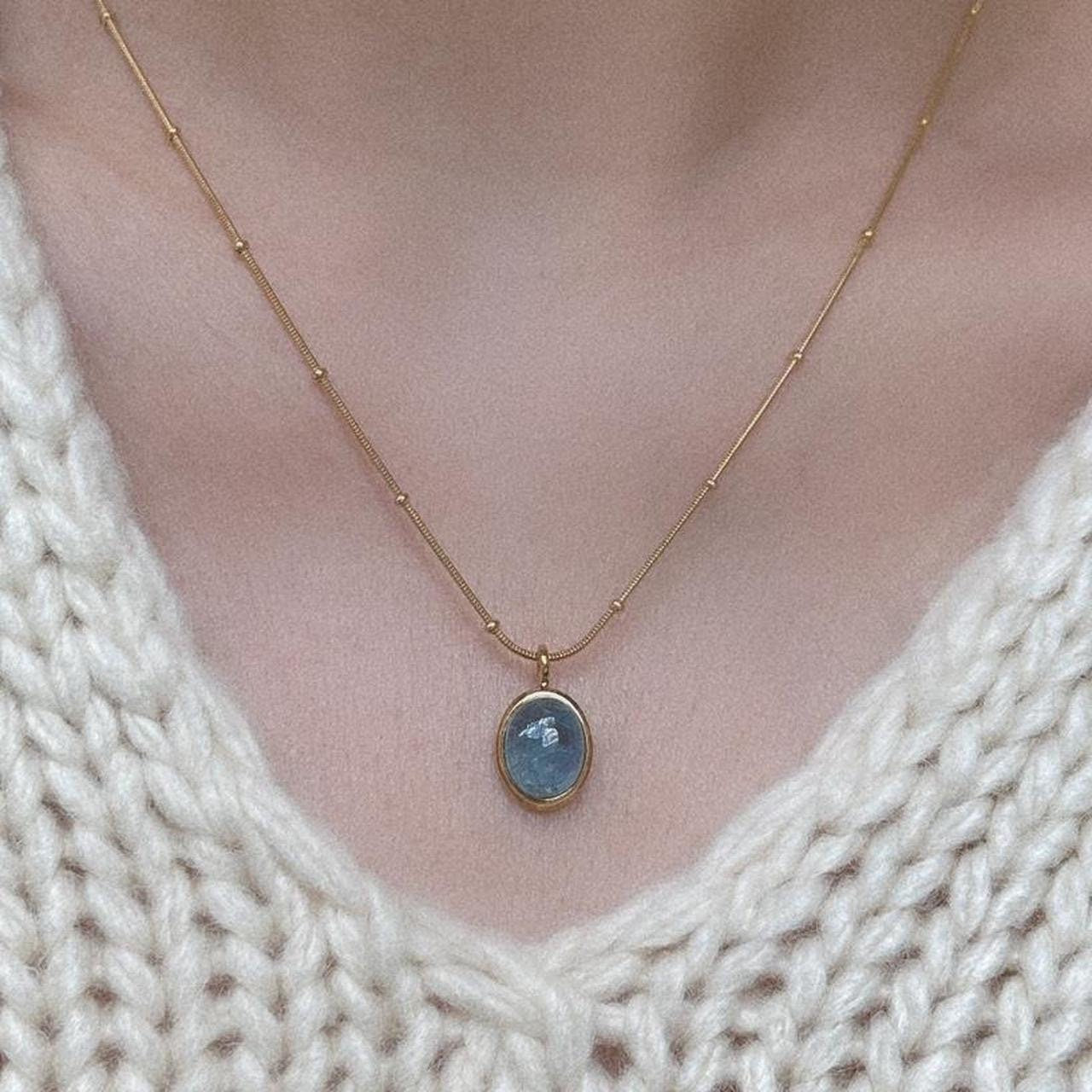 Sea Aquamarine natural stone gold necklace