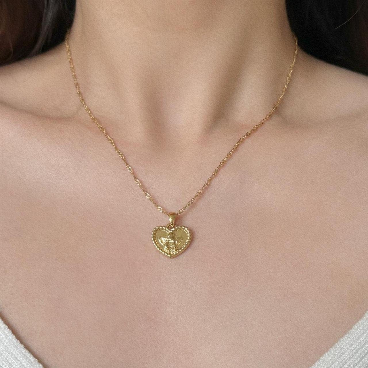 Gold Angle Wing Heart Pendant Necklace