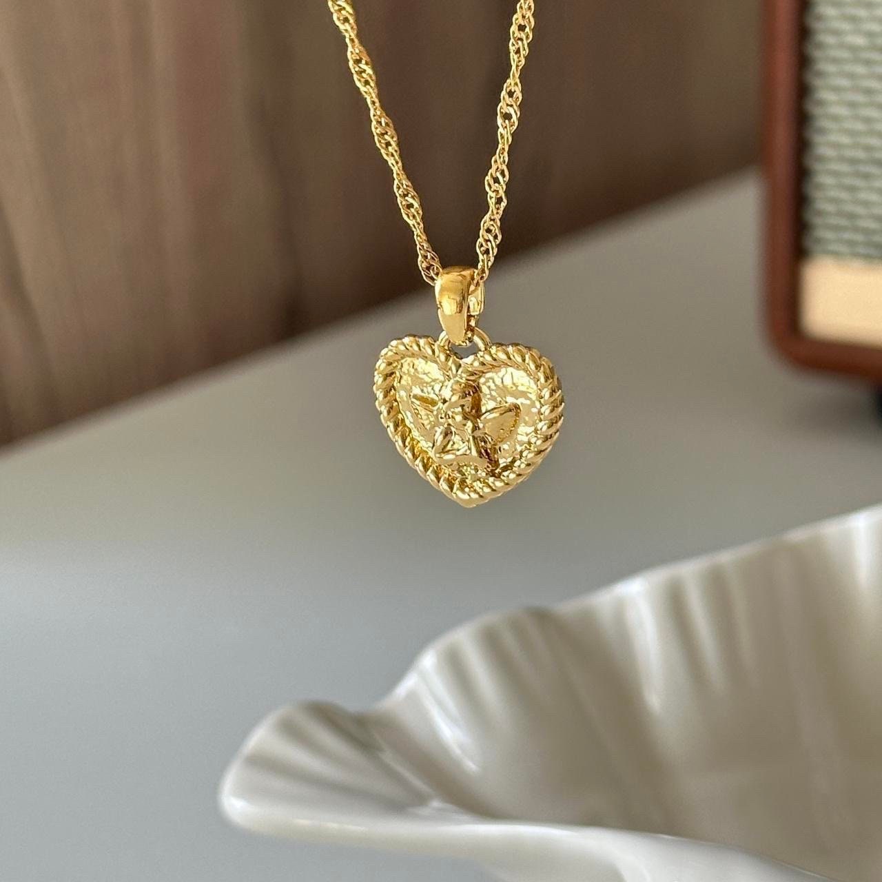 Gold Angle Wing Heart Pendant Necklace
