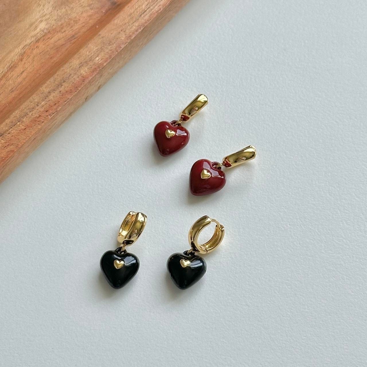Heart Dangle Earrings, Red Heart Dangle Earrings