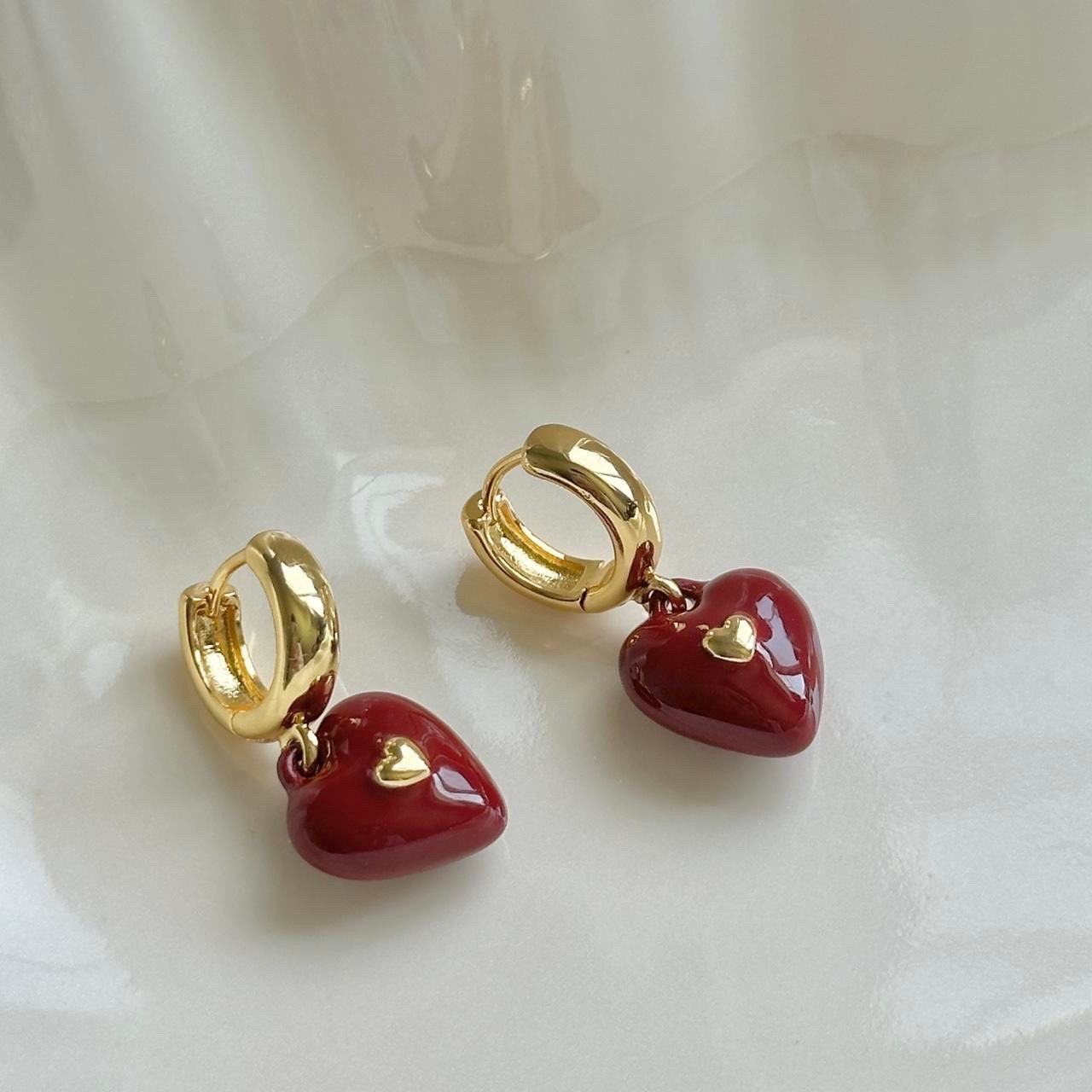Heart Dangle Earrings, Red Heart Dangle Earrings