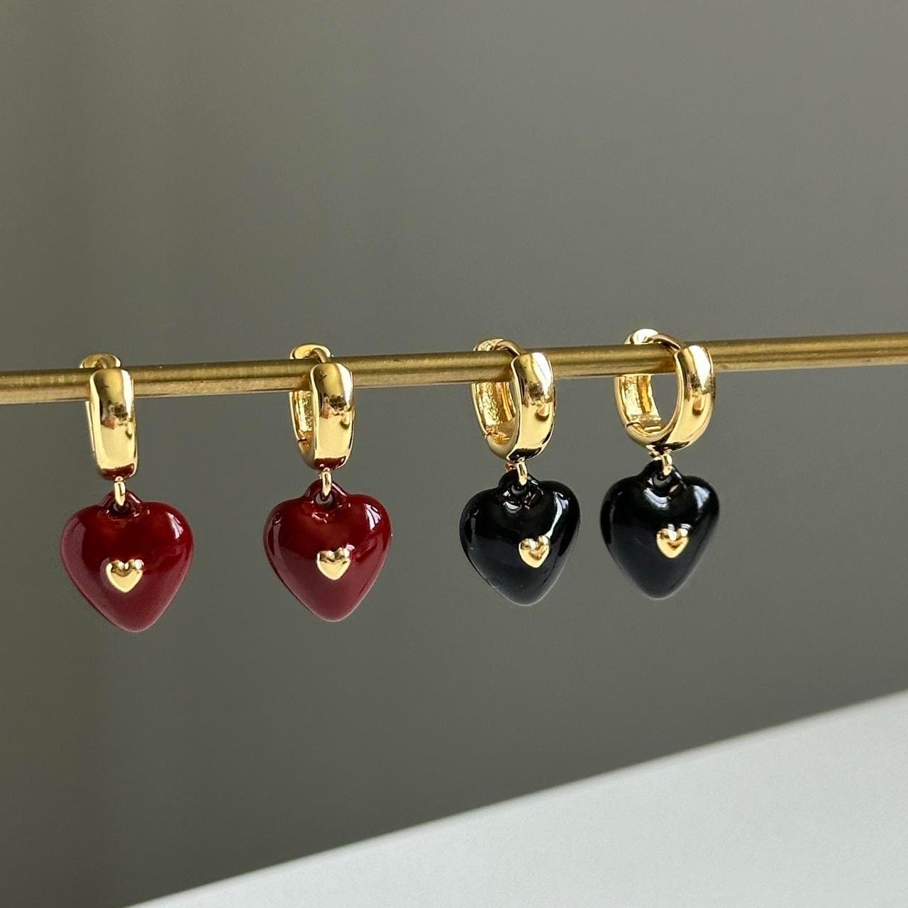 Heart Dangle Earrings, Red Heart Dangle Earrings