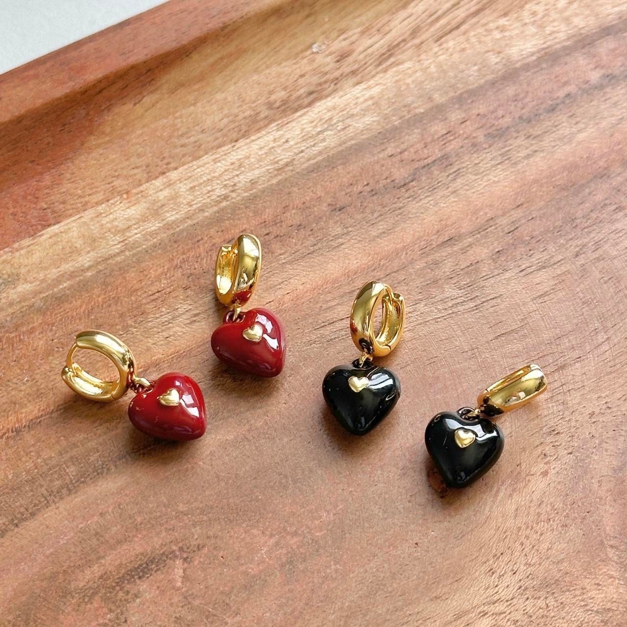 Heart Dangle Earrings, Red Heart Dangle Earrings