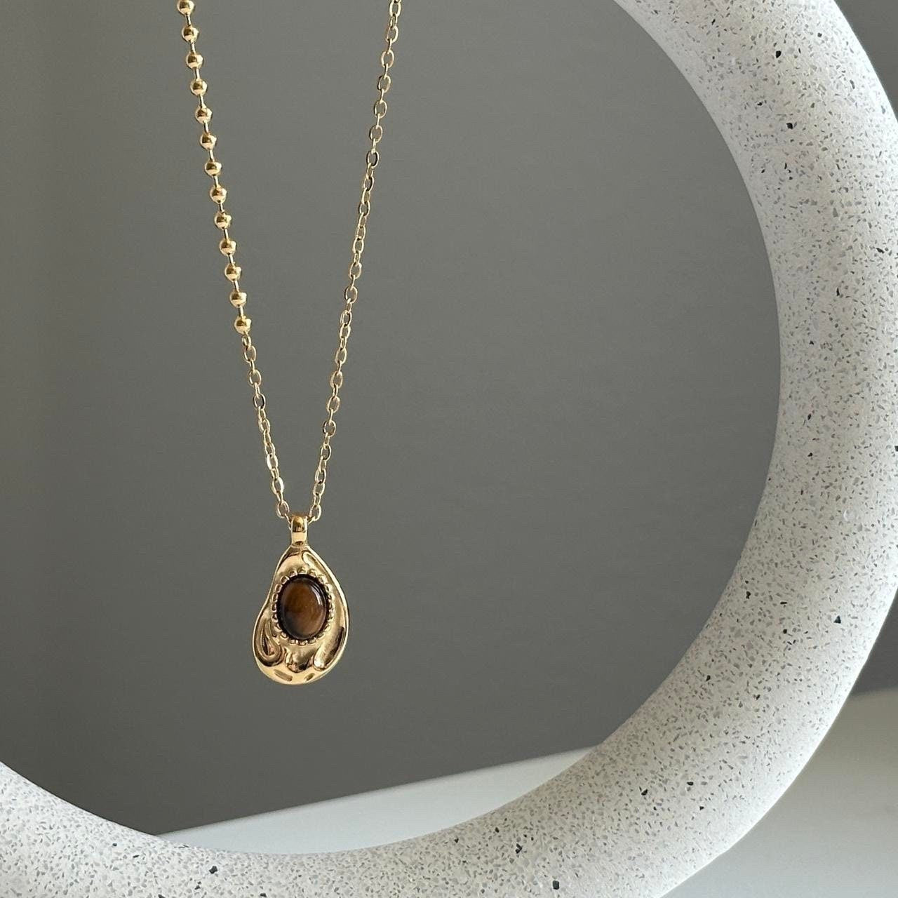 Gold Tigereye Natural Stone Pendant Necklace
