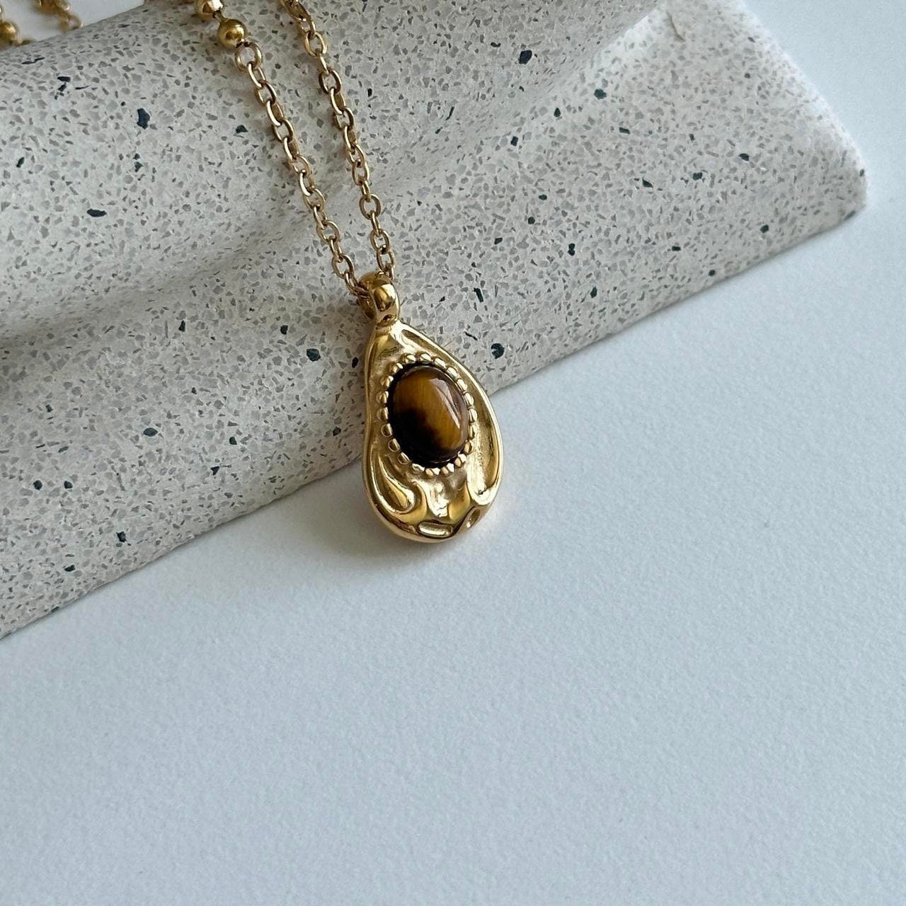 Gold Tigereye Natural Stone Pendant Necklace