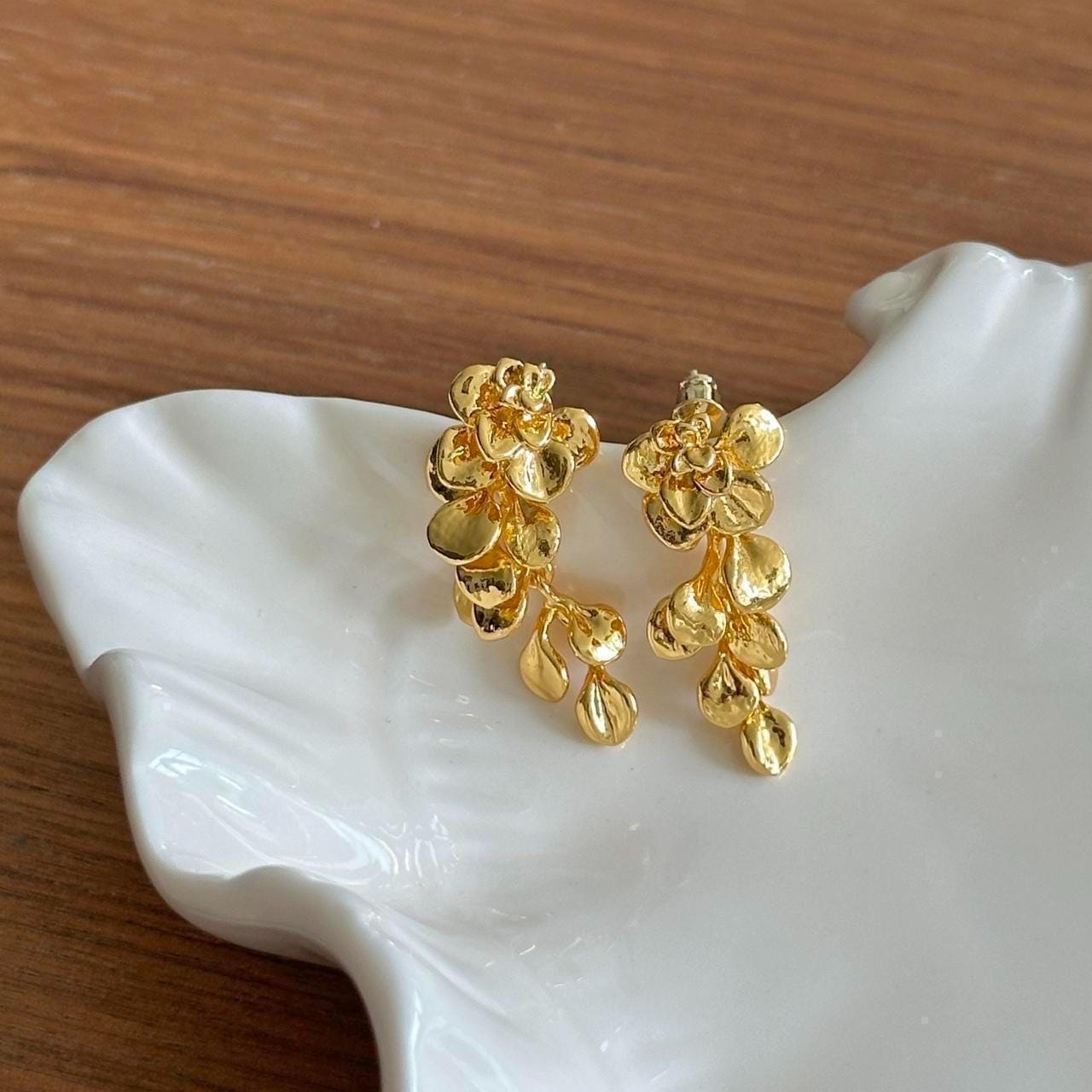 Gold Leaf Earrings, Floral Dangle Earring