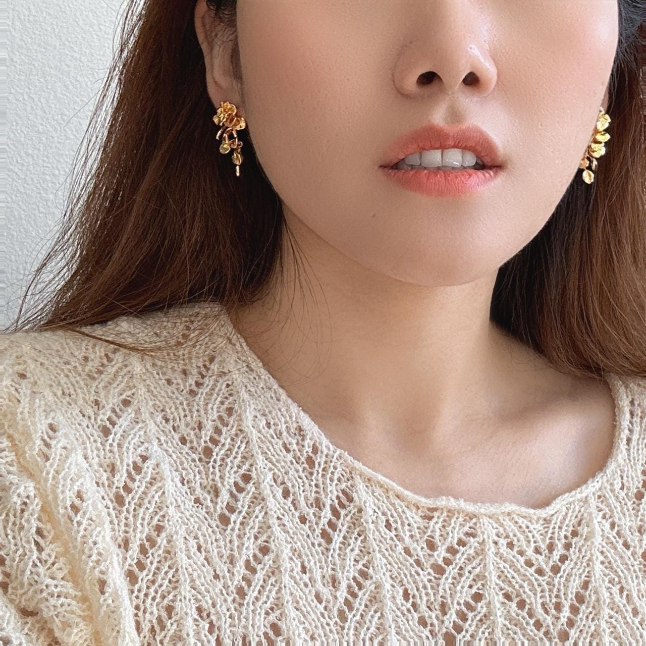 Gold Leaf Earrings, Floral Dangle Earring