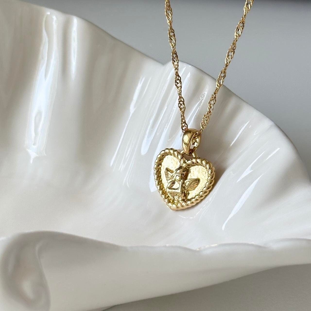 Gold Angle Wing Heart Pendant Necklace