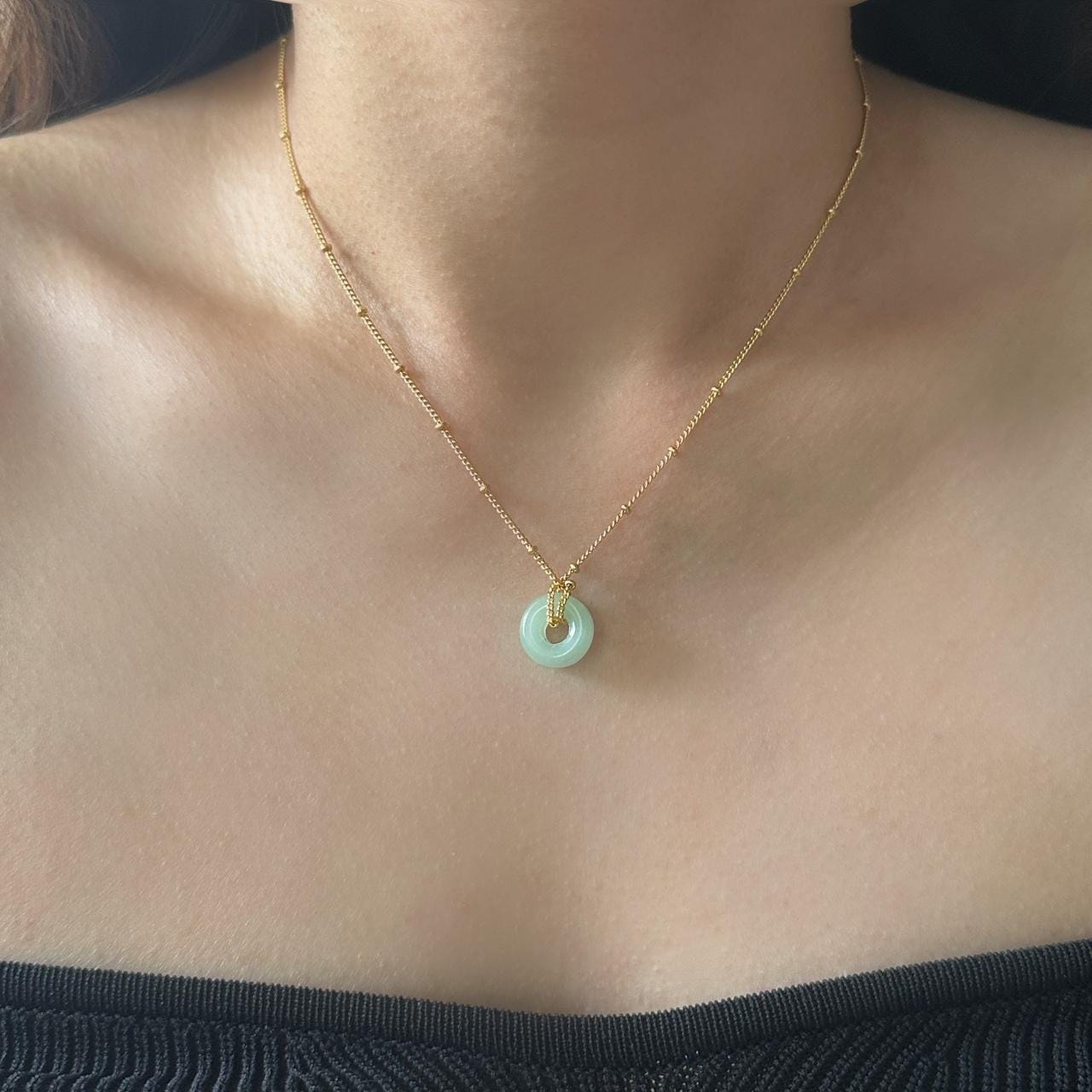 Jade Hoop Pendant Gold Necklace
