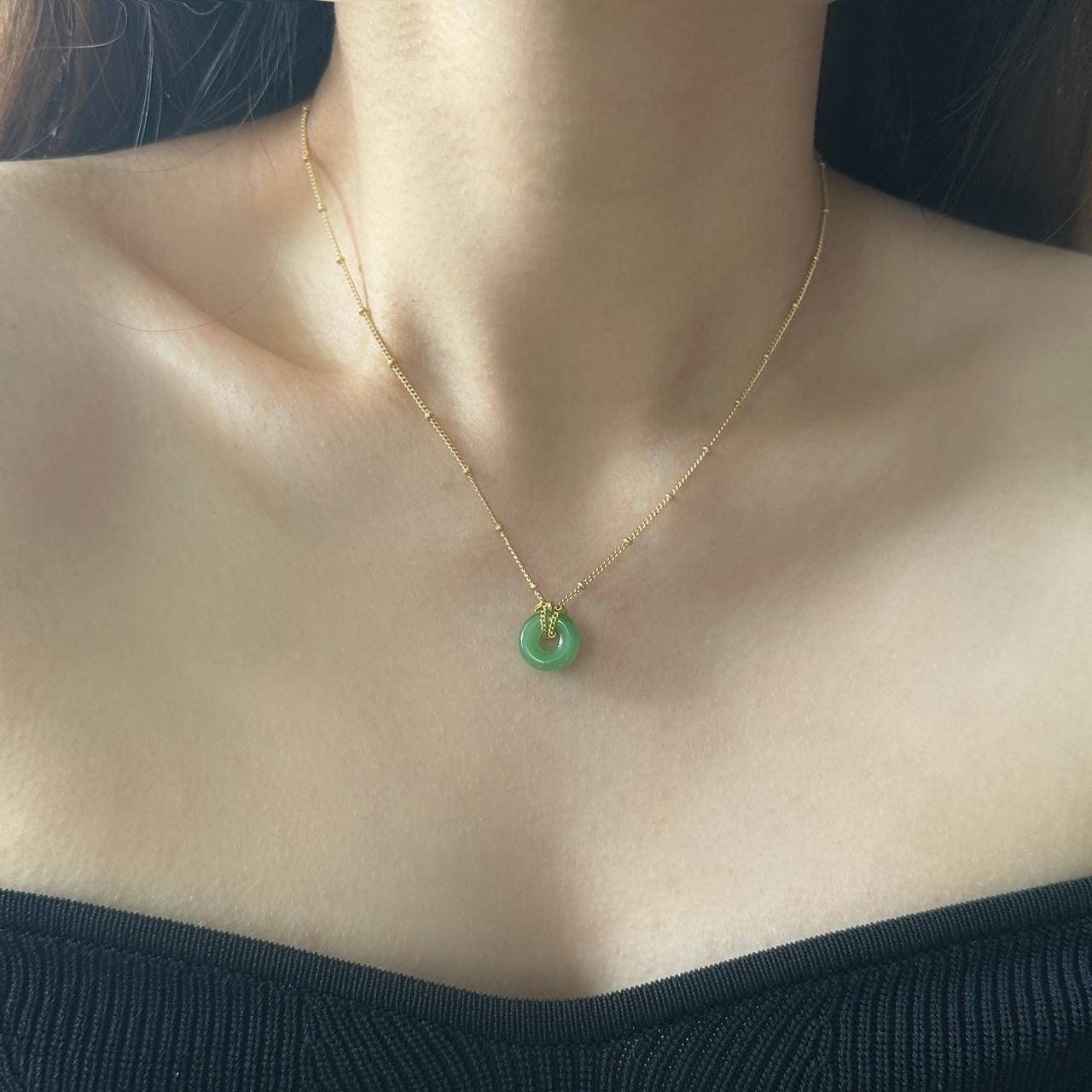 Jade Hoop Pendant Gold Necklace