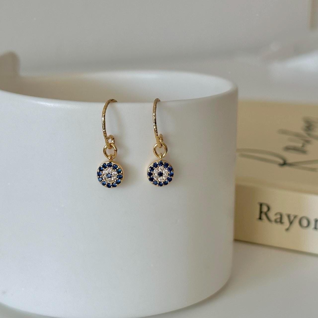 Dainty Tiny Zirconia Drop Earrings, Small Circle Charm Drop Earrings