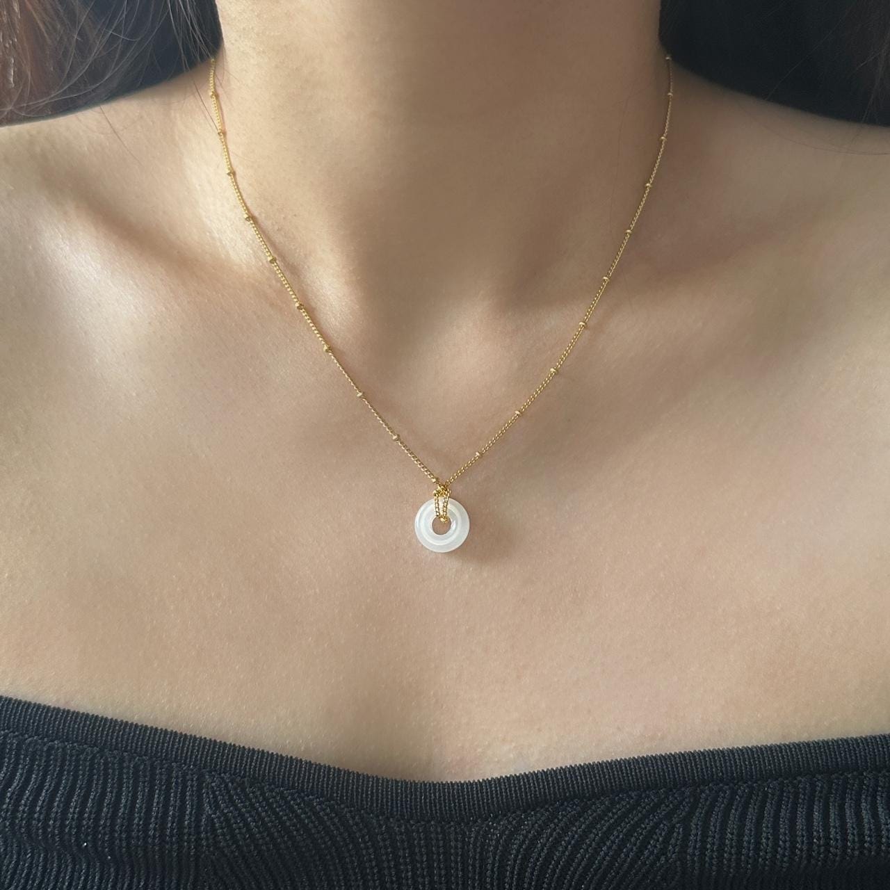Jade Hoop Pendant Gold Necklace