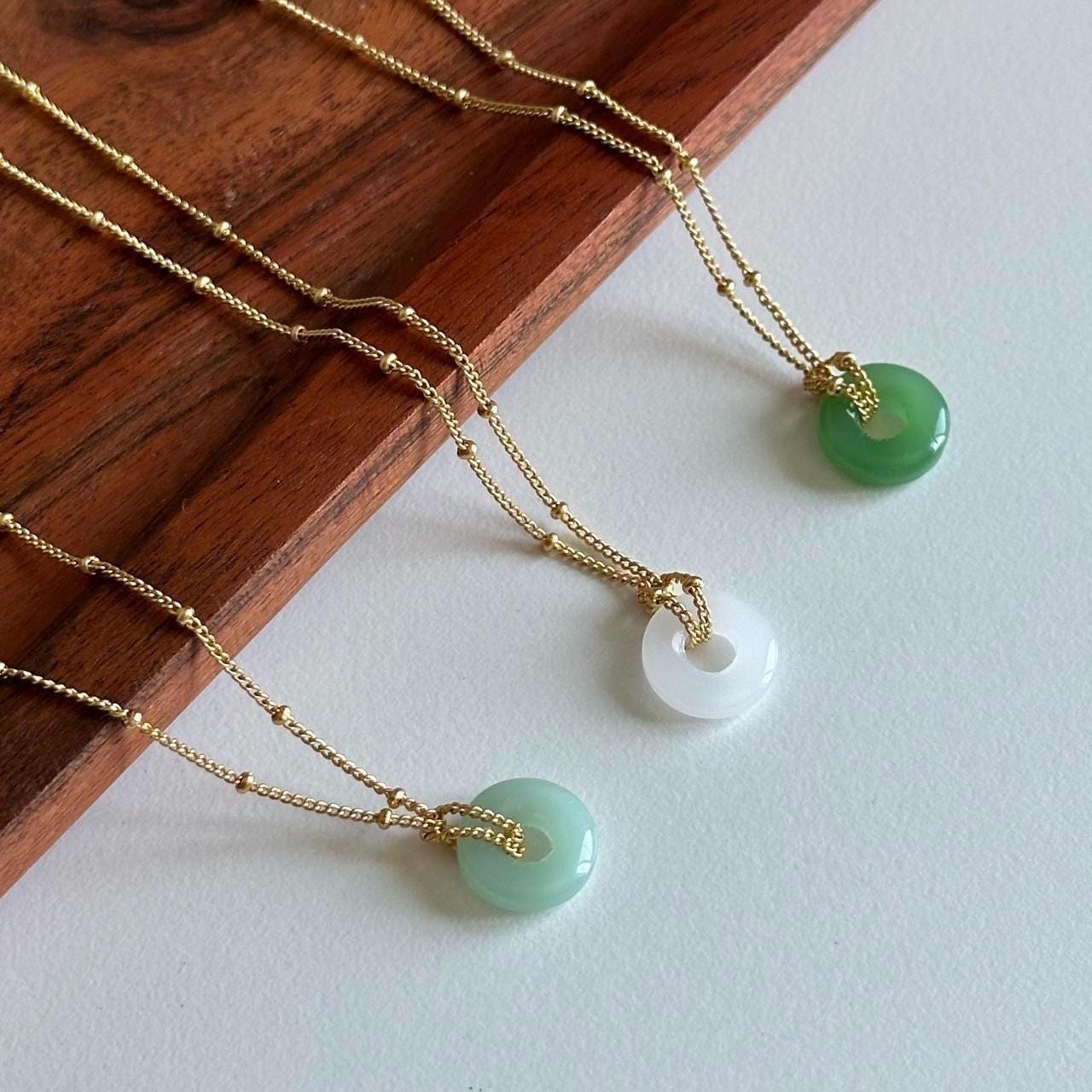 Jade Hoop Pendant Gold Necklace