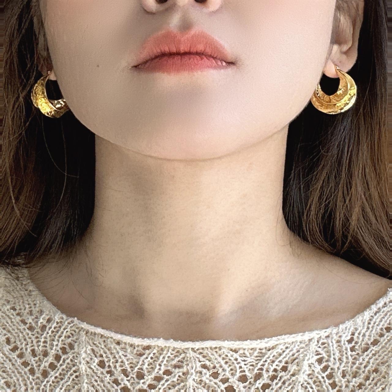 Gold Twist Hammered Texture Hoop Earrings