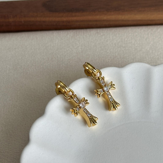 Gold Cross Stud Earrings, Mini Cross Earrings