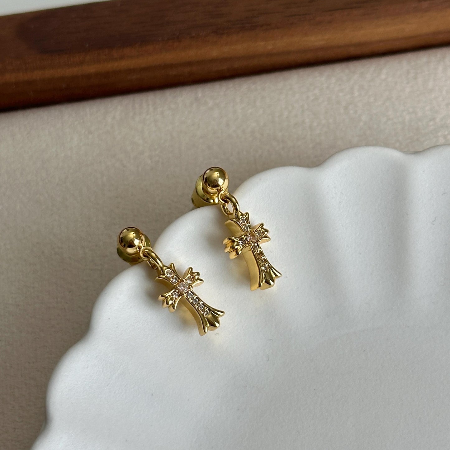 Gold Cross Stud Earrings, Mini Cross Earrings
