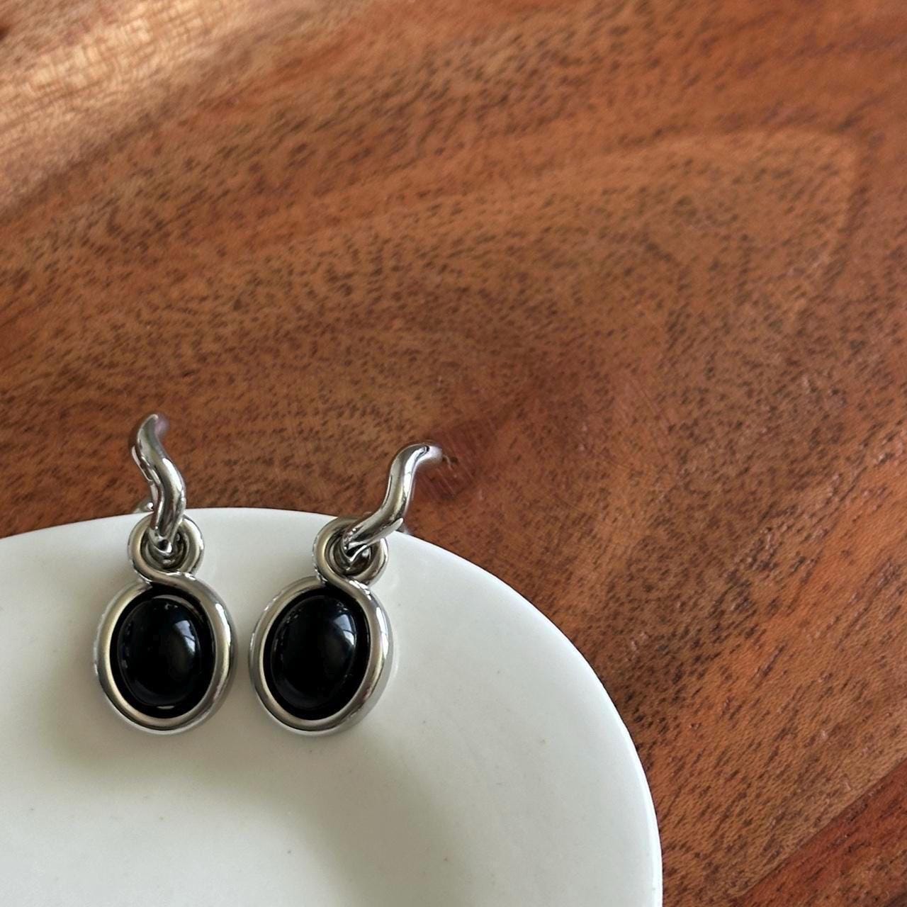 Gemstone Dangle Silver Earrings, Black Onyx Dangle Earrings, Tigereye Gemstone Silver Earrings.