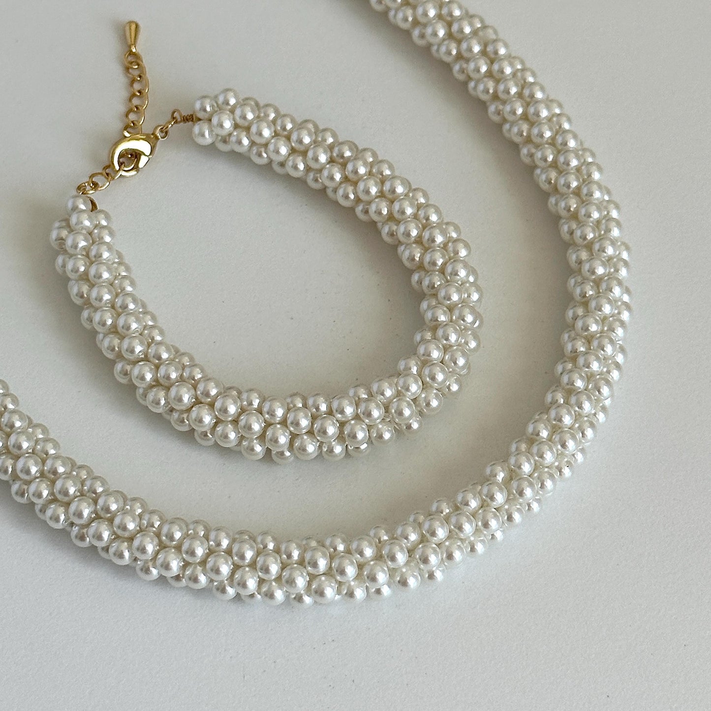 Handmade Twisted Pearl Necklace and Bracelet Set | Braided Wheat Design | Faux Pearl Jewelry | Elegant Jewelry for Women | Gift for Her