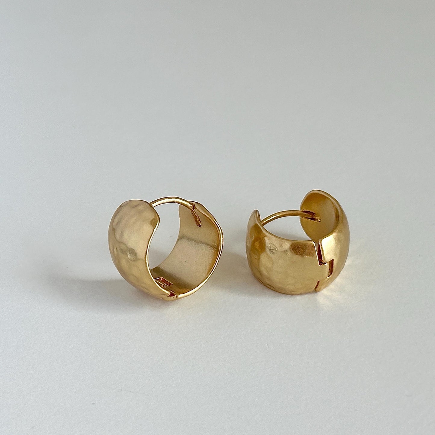 Hammered Gold Hoop Earrings, Matte Chunky Hoop Earrings, Textured Dome Style Statement Earrings, Lightweight Bold Gold Earrings for Women