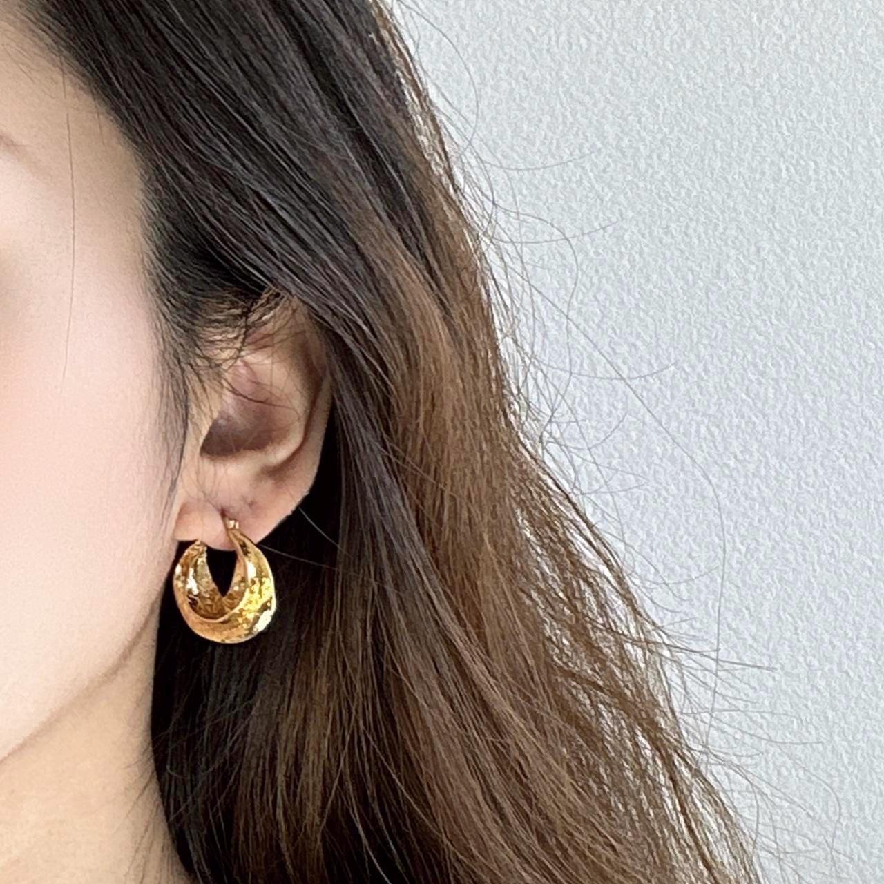 Gold Twist Hammered Texture Hoop Earrings