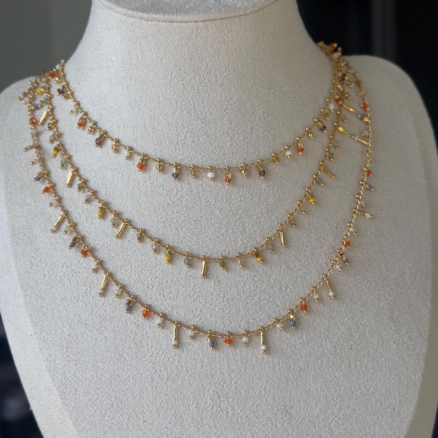 Dainty Colorful Dangling Charm Necklace, Rainbow Gem Choker
