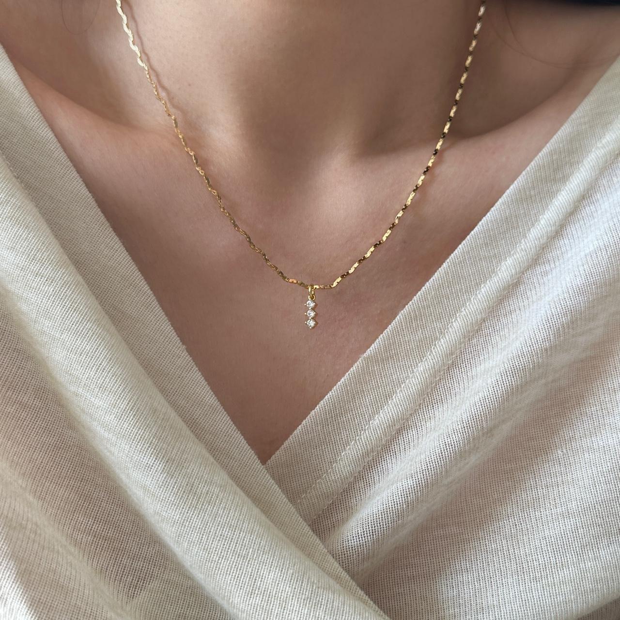 Gold Mini Shiny Zirconia Charm Necklace