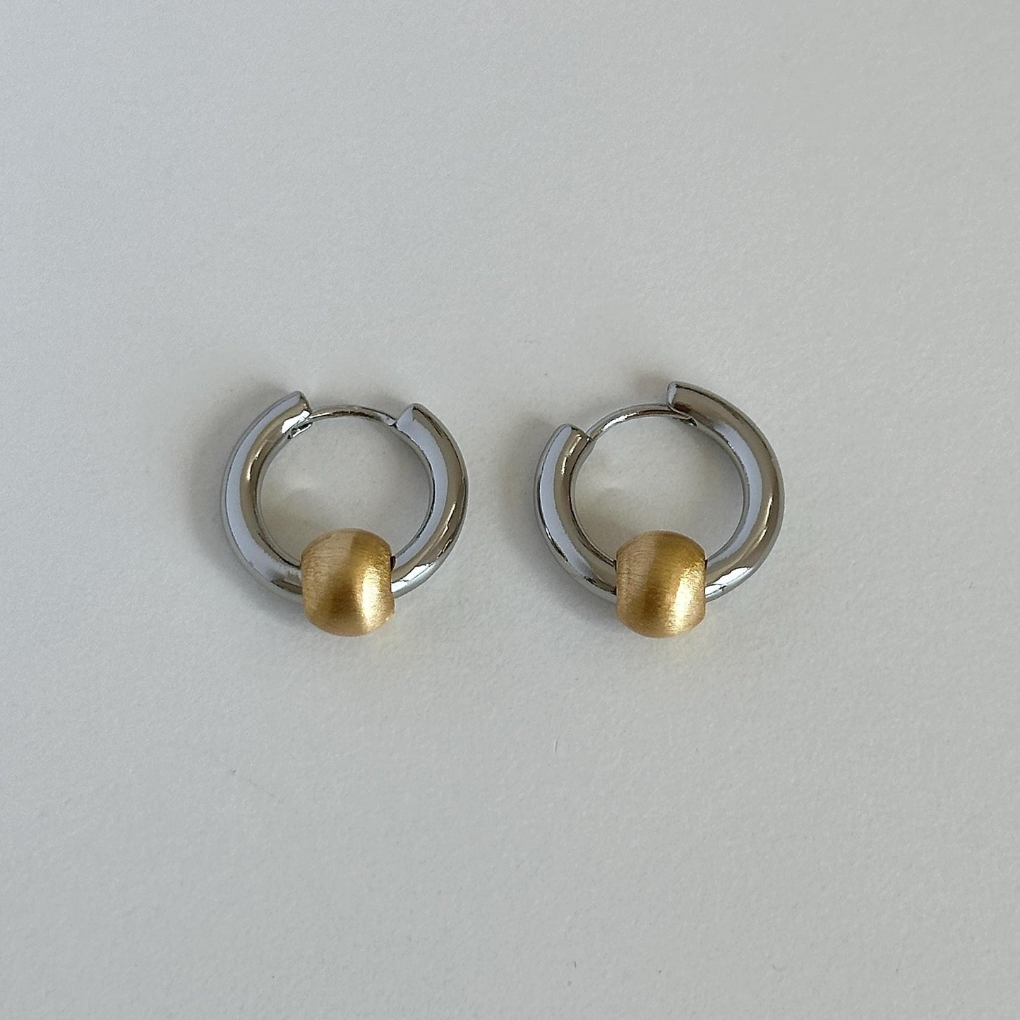 Two Tone Matte Beads Hoops Earrings, Mixed Metal Hoop Earrings with Detachable Bead Charm