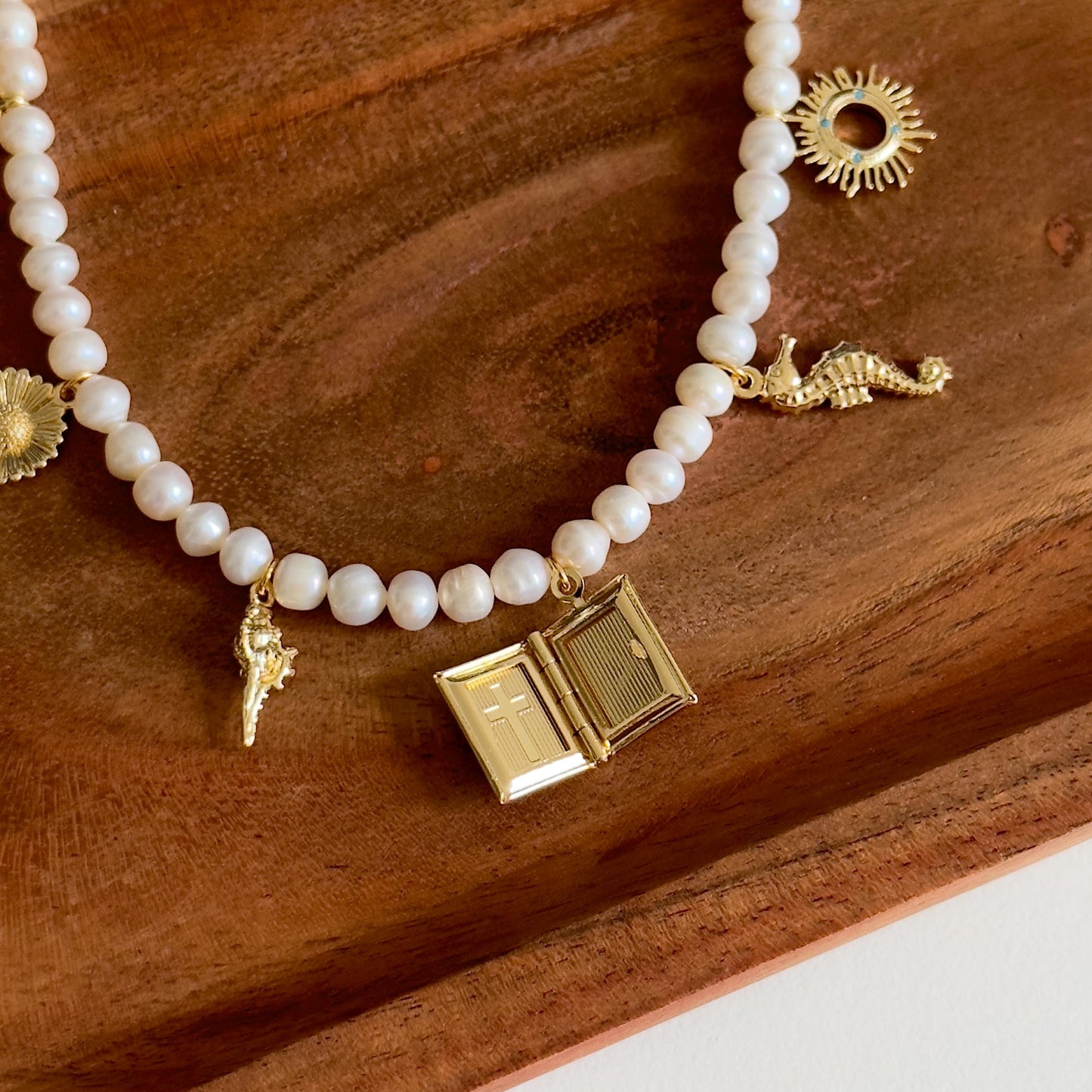 Charm Pearl Necklace, Pearl Necklace with Unique Charms