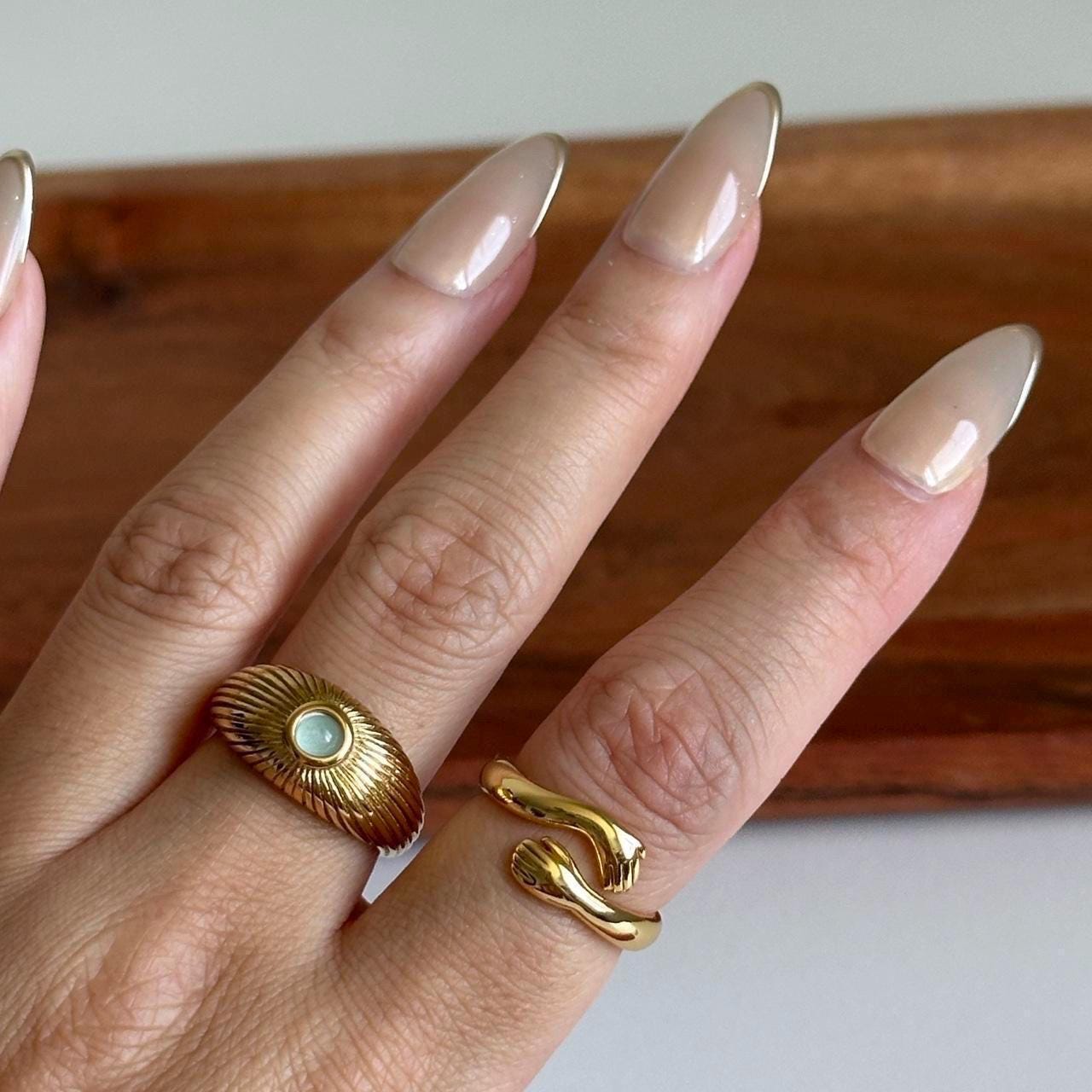 Adjustable Hug Ring, Dainty Stacking Hugging Hand Ring