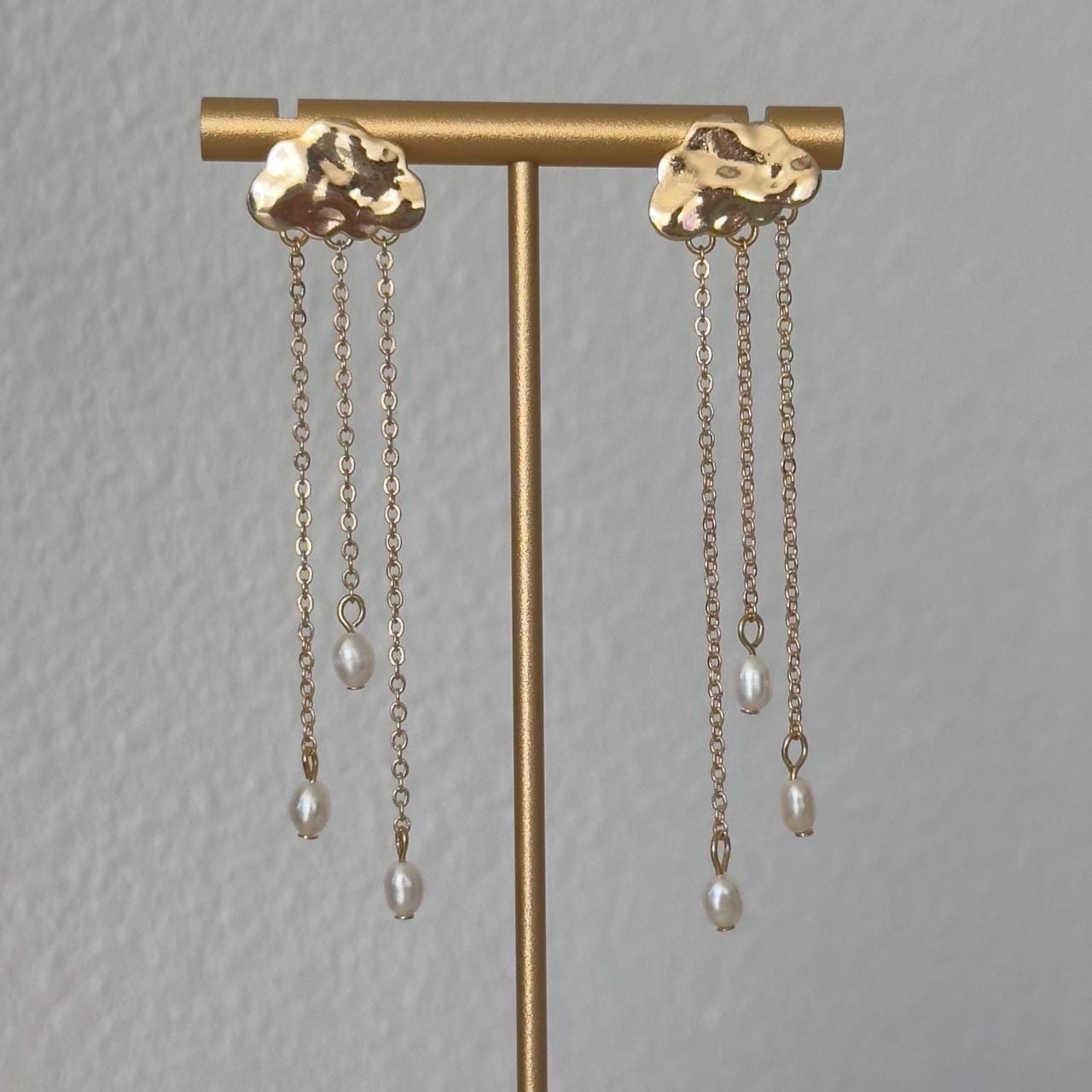 Gold Cloud & Pearl Dangle Earrings