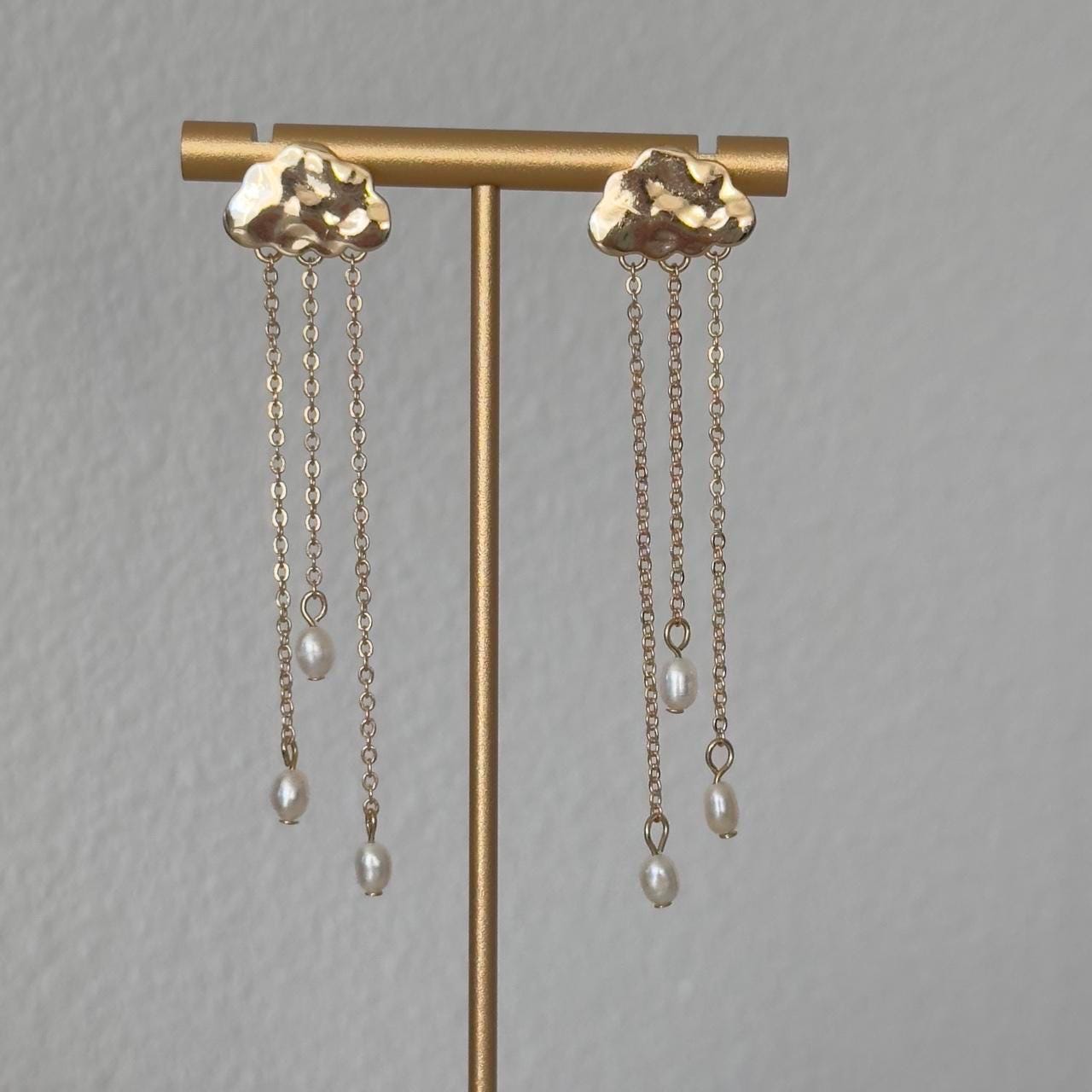 Gold Cloud & Pearl Dangle Earrings